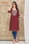 Keerthi Foil Printed Magic Slub Embroidery Kurtis Wholesale Market in Surat

